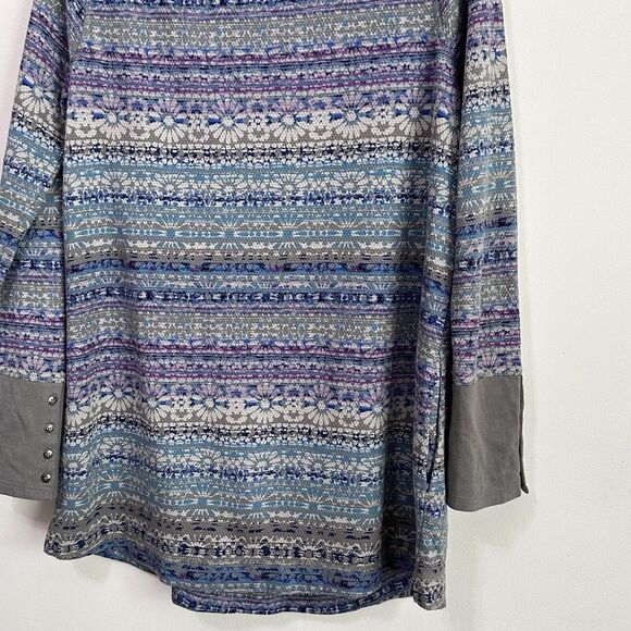 J Jill Fair Isle Long Sleeve Tunic Top XS Pockets Thermal Waffle Knit Blue Gray - Picture 9 of 12